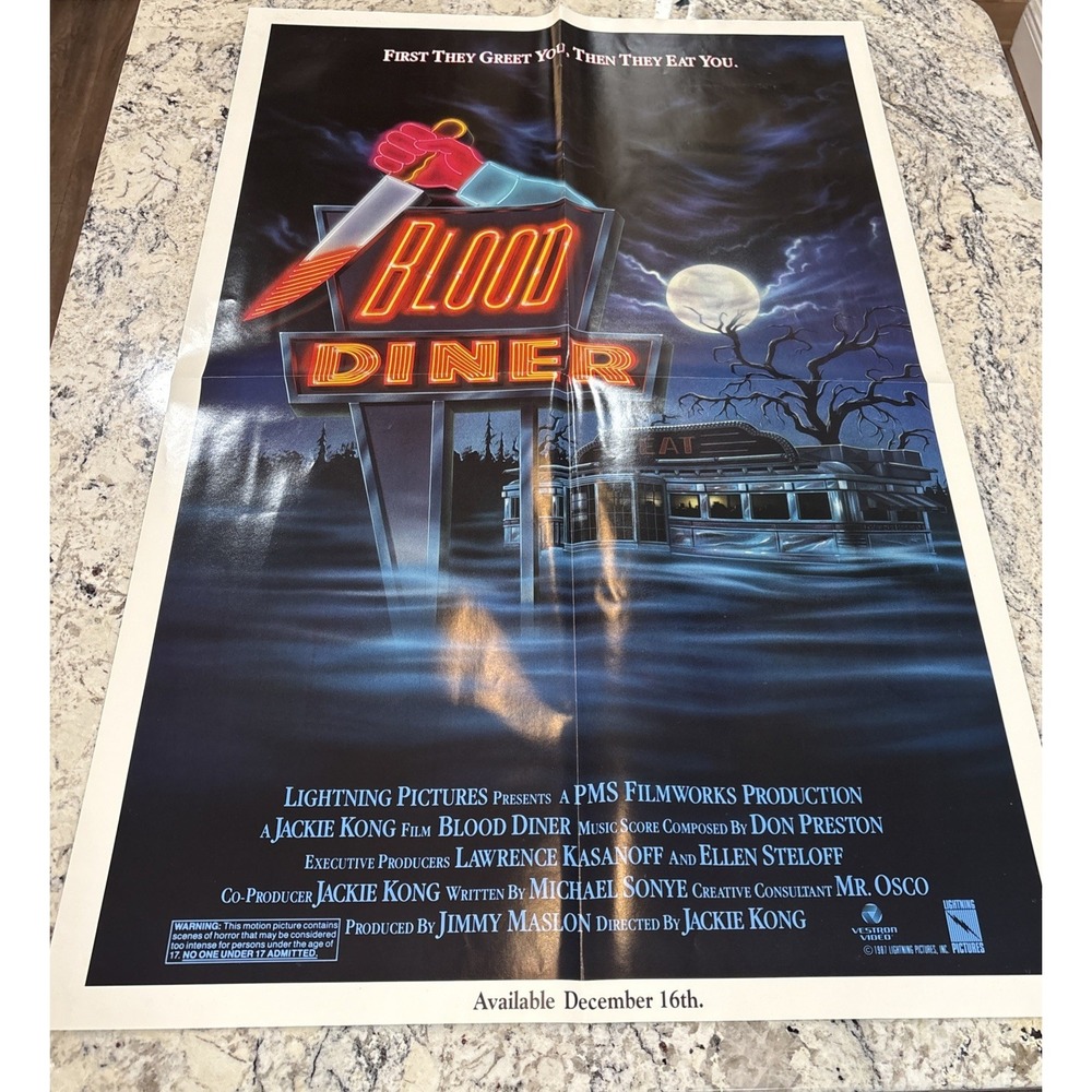Vtg 1987 Blood Diner MOVIE Poster VIDEO STORE 41x27 Vestron Horror Gore Splatter